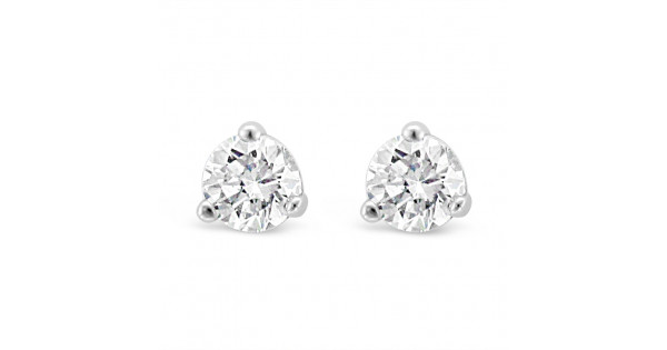 Solitaire-Diamond-Stud Earrings-in-a-3-Claw-Setting-Set-18ct-White-Gold