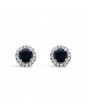 Round Sapphire + Diamond Pavee Set Earrings, Set in 18ct White Gold. 