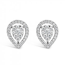 Pear Shape Halo Diamond Earrings, Set in 18ct White Gold. Tdw 0.52ct