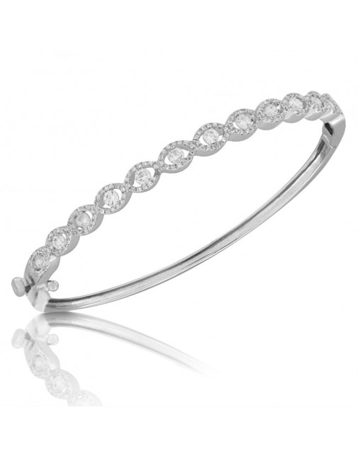 Fine Quality S-Shape Pave Bangle with a Round Diamond in each Section in 18ct White Gold