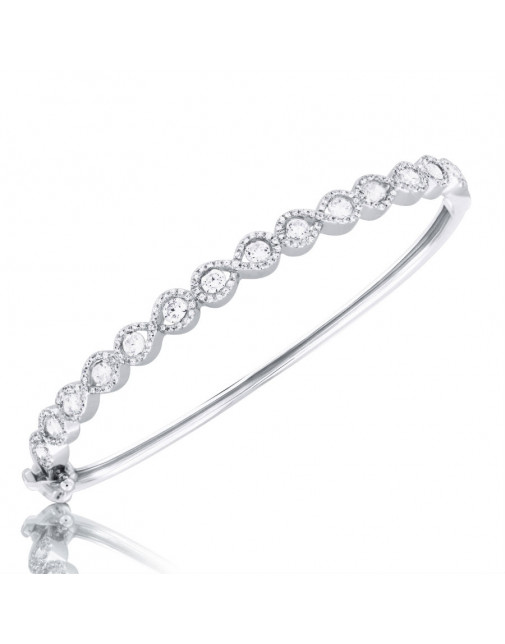 Fine Quality Figure of 8 Design Pave Bangle with a Round Diamond in each Section in 18ct White Gold