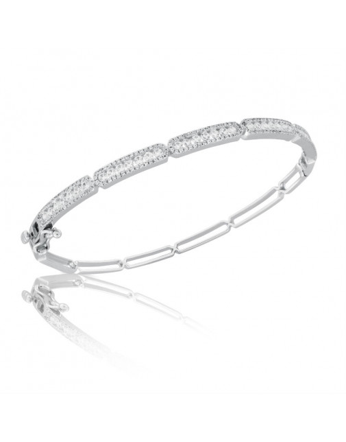 Fine Quality 5 Section Channel Set Design Pave Bangle with a Round Diamond in each Section in 9ct White Gold