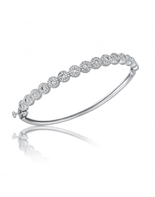 Fine Quality 3 Row Cluster Design Pave Bangle with a Round Diamond in each Section in 18ct White Gold