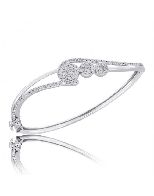 Fine Quality Abstract Design Pave Bangle with a Round Diamond in each Section in 18ct White Gold