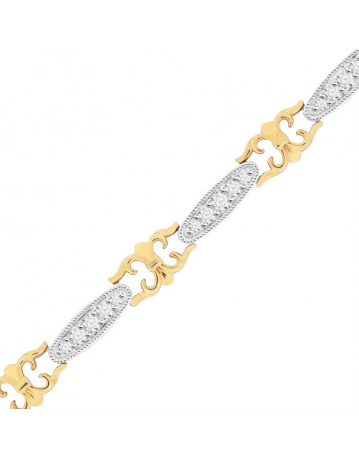 Fleur De Lis Style Ladies Diamond Bracelet in 9ct Yellow and White Gold