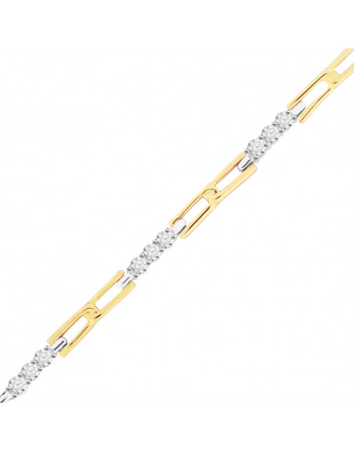 Figaro Link Style Ladies Diamond Bracelet in 18ct Yellow and White Gold